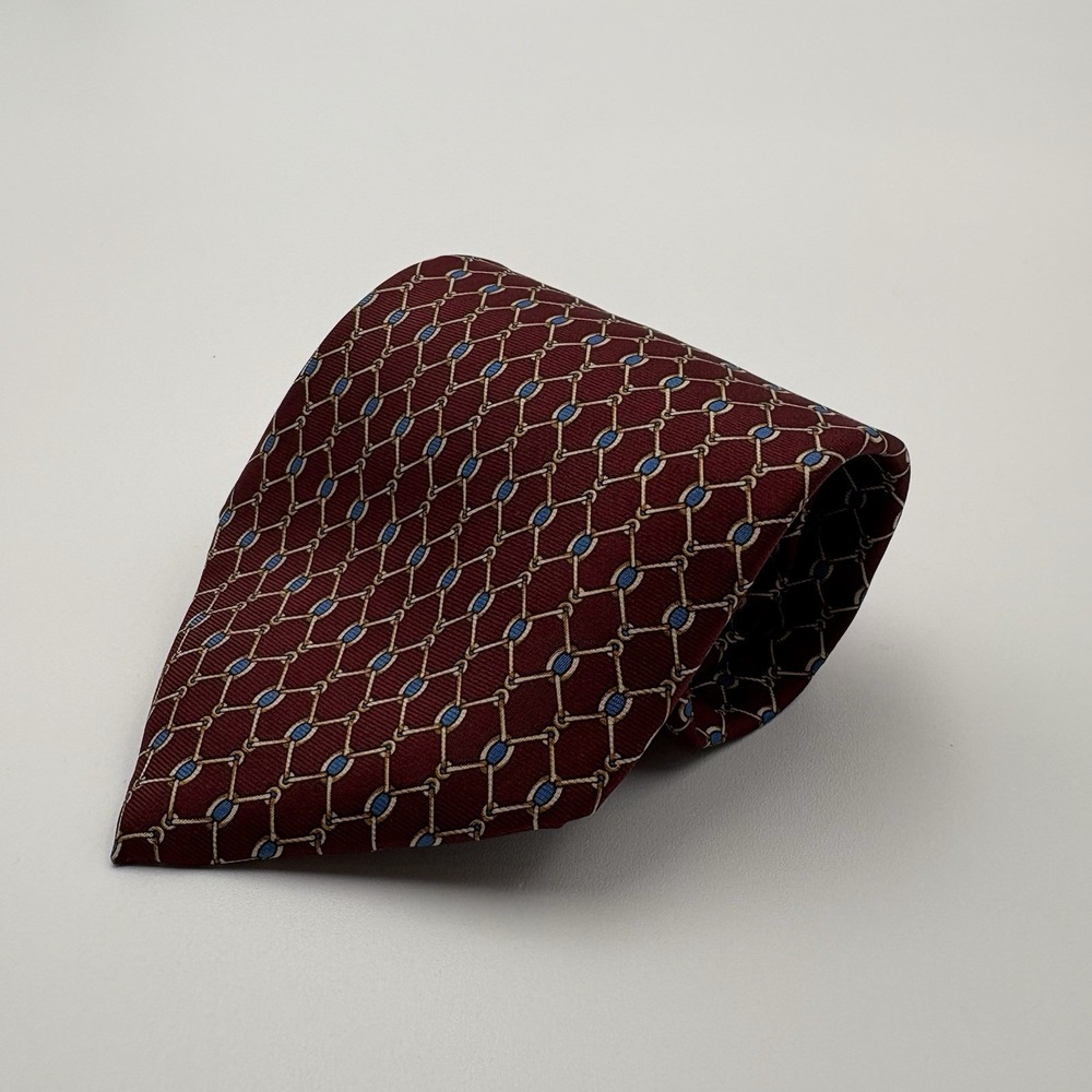Brooks Brothers Makers Tie Mens Red Blue Chain Link Silk Necktie USA Made